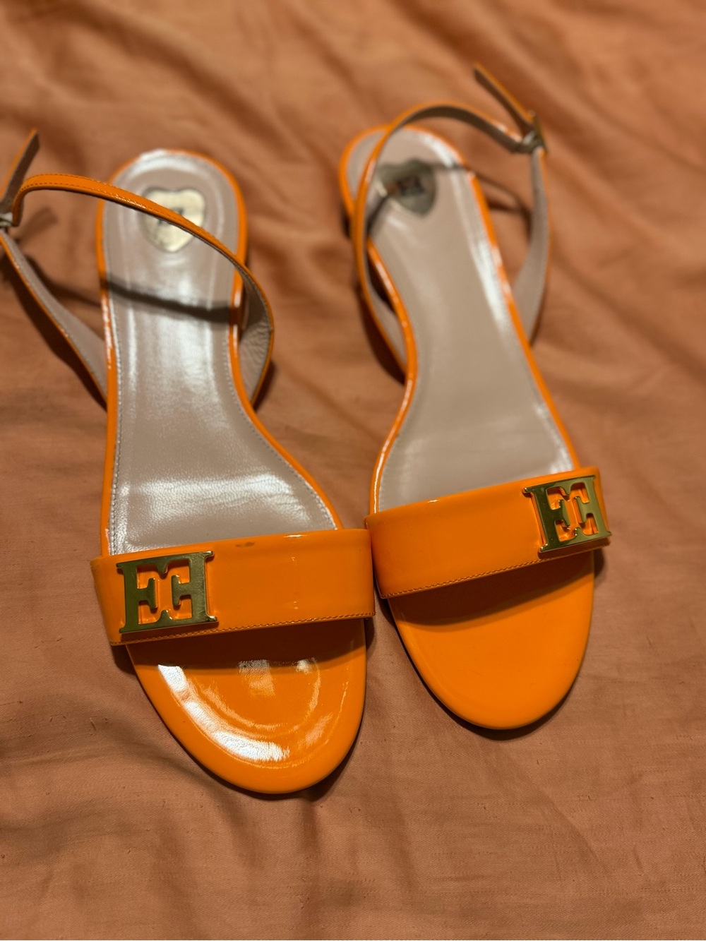 Escada Orange Patent Leather Slingback Sandals size 39.5 - Picture 3 of 9